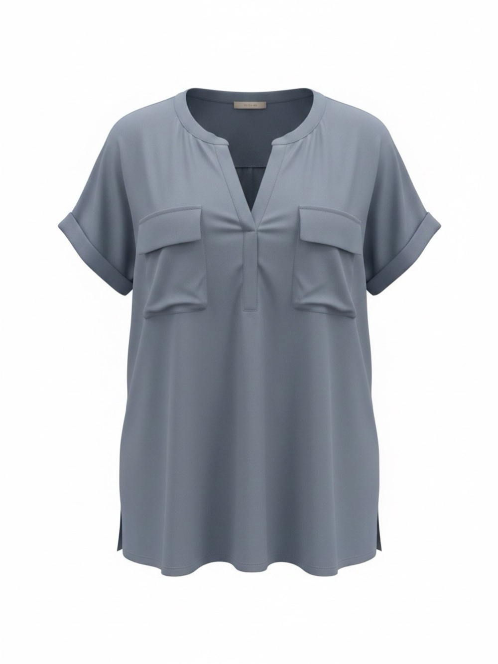 J. Jill Slate Blue Short Sleeve V-Neck Pocket Blouse-Size large—Sport-vacation